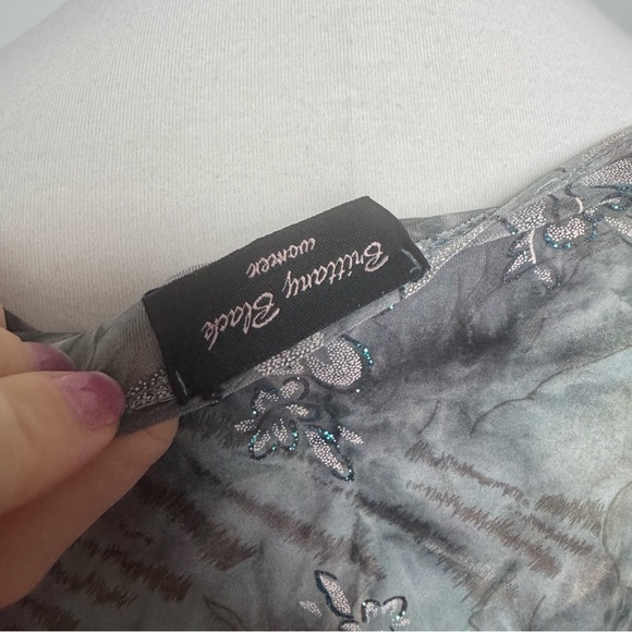 Vintage Floral turquoise glitter top Fairycore whimsy renaissance dreamy L - Picture 8 of 8